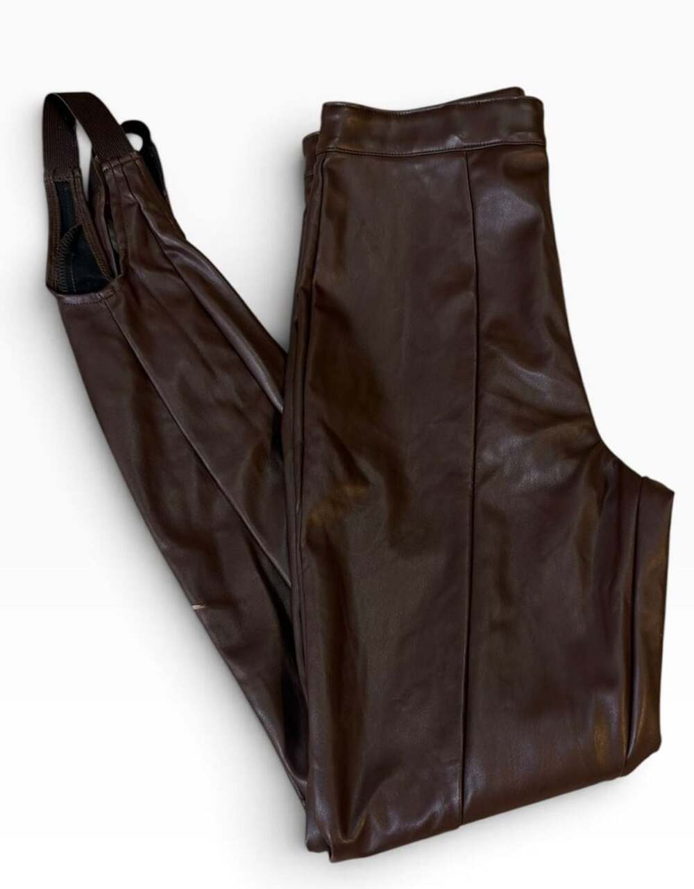 AFRM Rent The Runway Faux Leather Stirrup Pants Chocolate Brown M